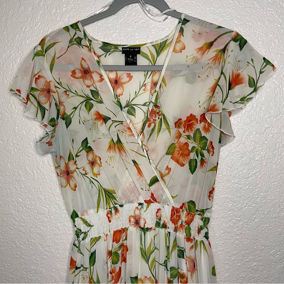 Kate and Lily Maxi Dress Women’s 8 Floral V-Neck Empire Waist Flutter Sleeves - Picture 3 of 10